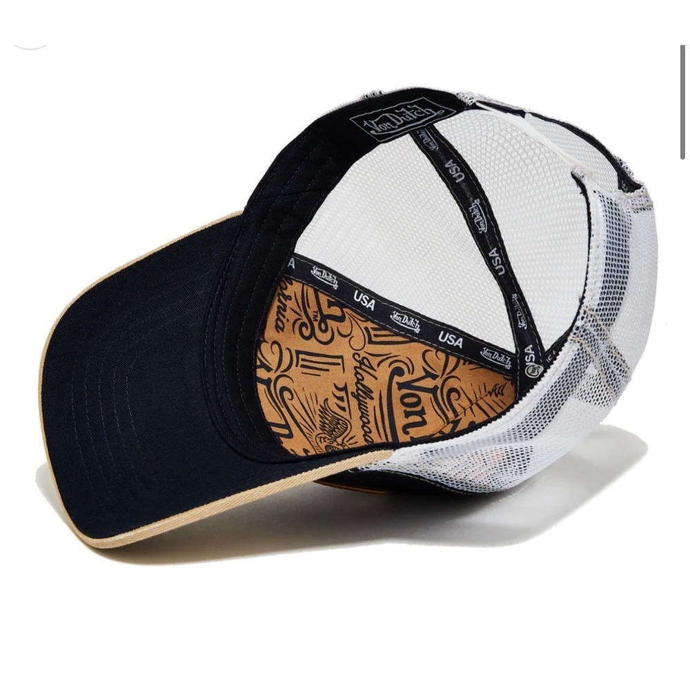 NEW Von Dutch Hat Navy Tan Patch Trucker Mesh SnapBack Cap NWT Retro unisex Y2K - Picture 5 of 8